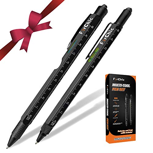 Multitool Pen Set, LED Light, Touchscreen Stylus, Ruler, Level, Bottle Opener, Phillips Screwdriver, Flathead, Ballpoint…