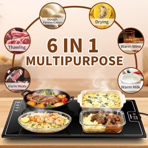 Image of Warming Mat for Food (L 22 inchx14 inch), Warming Trays for Buffets Party & Daily Use, Temperature Control Food Warmer, Full Surface Warm Tempered Glass Food Warming Mat, Black Electric Warming Tray