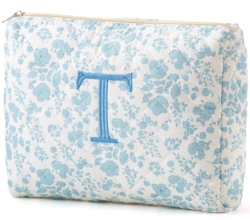 HBselect Initial Makeup Bag for Women Personalized Quilted Cosmetic Bag