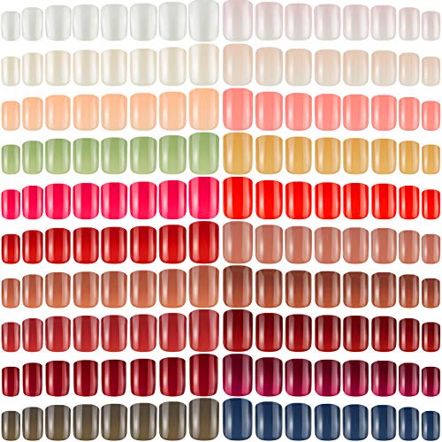 1440 Pieces 60 Sets Short Press on Nails Square Fake Nails Artificial Nail Tips Glossy Acrylic Colorful Nail Tips Full Cover Artificial Nails for Women Girls DIY Nail Art Decorations (Classic Color)