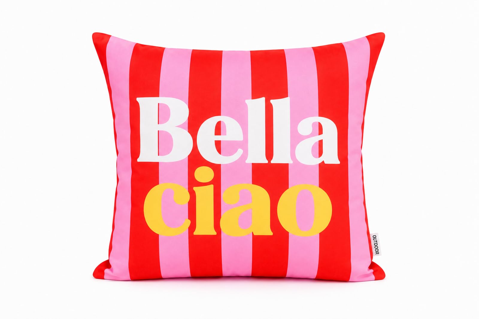 KAMACA Outdoor Dekokissen Bella Ciao 45x45 cm Rot Rosa Gestreift – Gartenkissen mit 370g Füllung – Wasserabweisend, Schmutzabweisend & Strapazierfähig – Balkon Terrasse Lounge Kissen