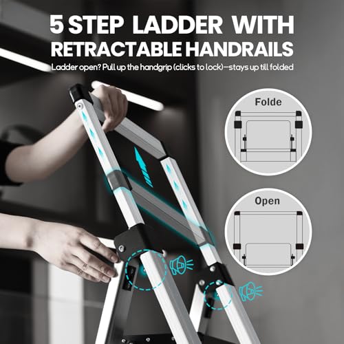 XinSunho 4 Step Ladder Folding Aluminum Stool Retractable Handrail - Image 3