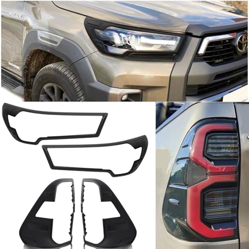 JHCHAN Couvre-phare et couvre-feu arrière pour Toyota Hilux 2021-2025 Modèle Deluxe Invincible x Hilux GR Sport ABS Contour lumineux