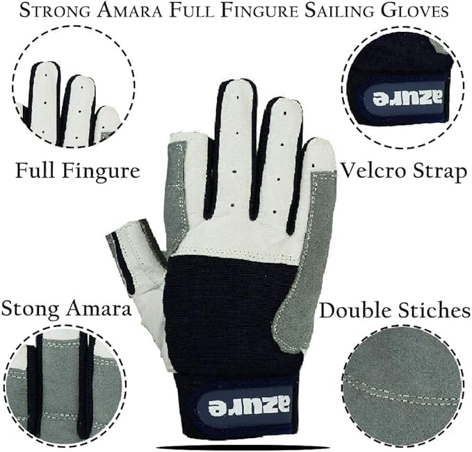 Strong Amara Segelhandschuhe, verstärkte Handfläche, atmungsaktiv, für Bootfahren, Angeln, Kajakfahren, Kanufahren, Skifahren, Reiten, Laufen, Wandern, Indoor-Outdoor, volle Finger, Größe XS, XXL
