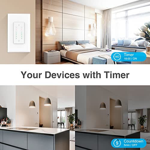 Ohmax Smart Dual Dimmer Switch With Sunrise Sunset Feature, Space Saving, Voice And App Control, Neutral Wire Required, 4 Pack #TOP2