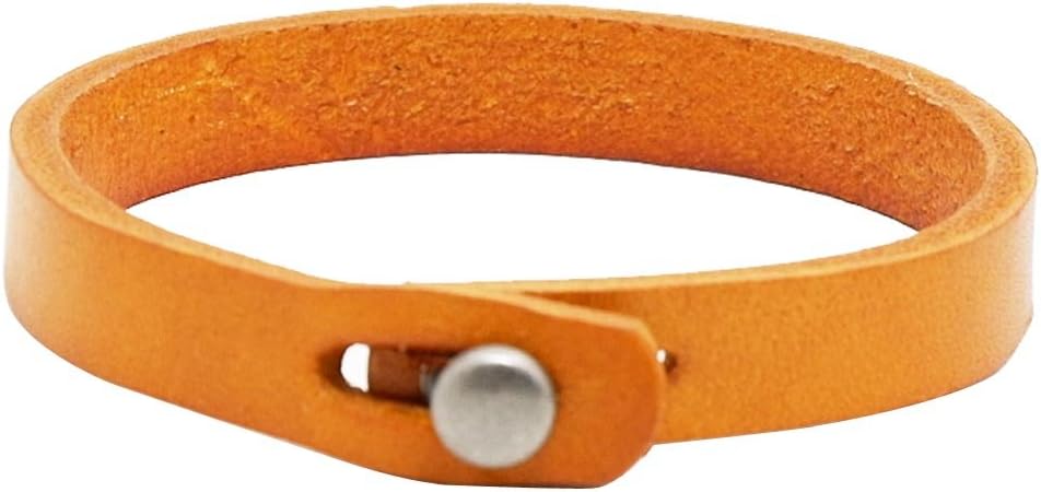 AZYOUNG Unisex Black Brown Orange Leather Bracelet Simple 1cm Narrow Band Nail Button Cuff Bangle,21cm