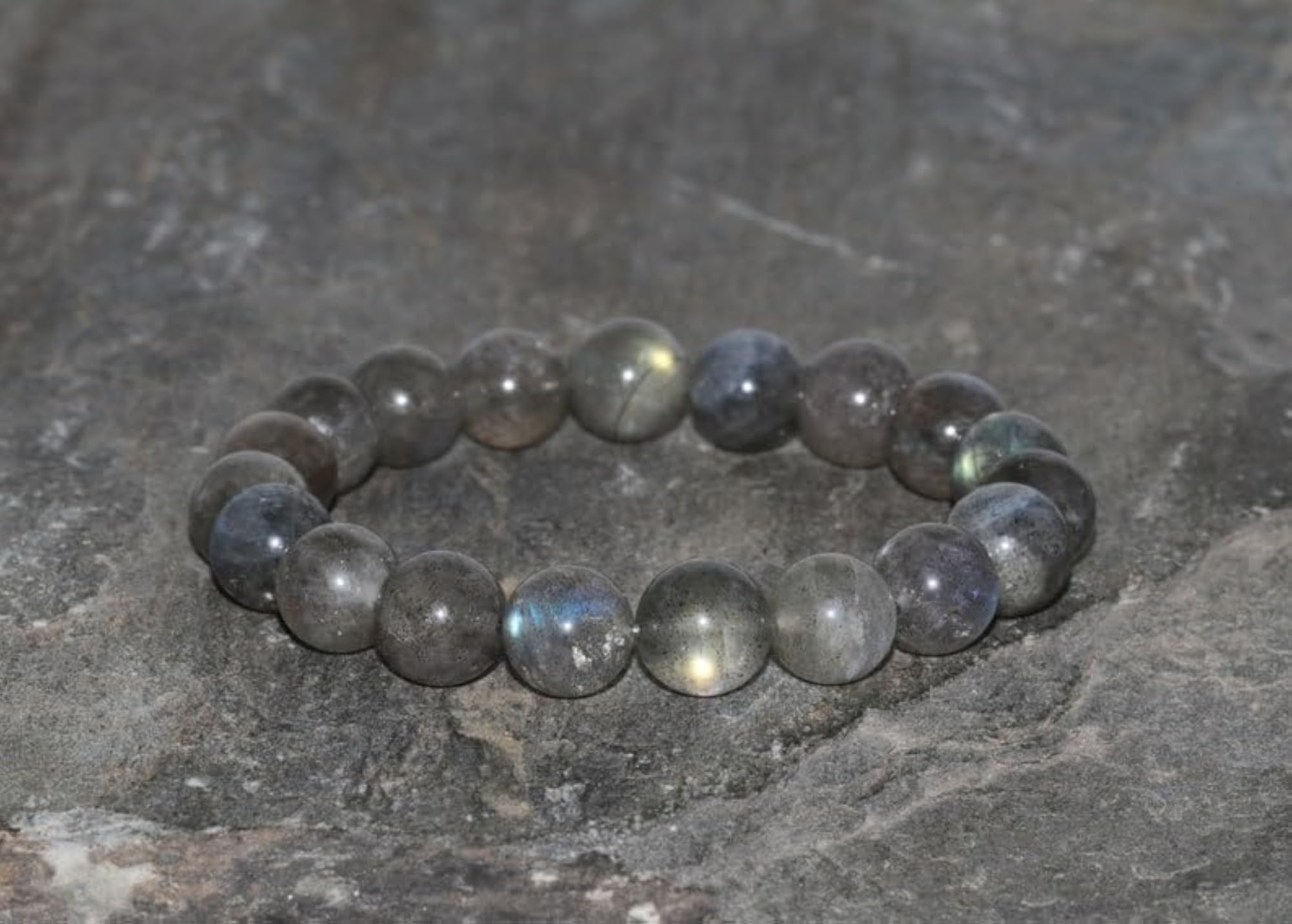Unisex Natural Madagascar Labradorite Stretchable Bracelet, Healing Gift
