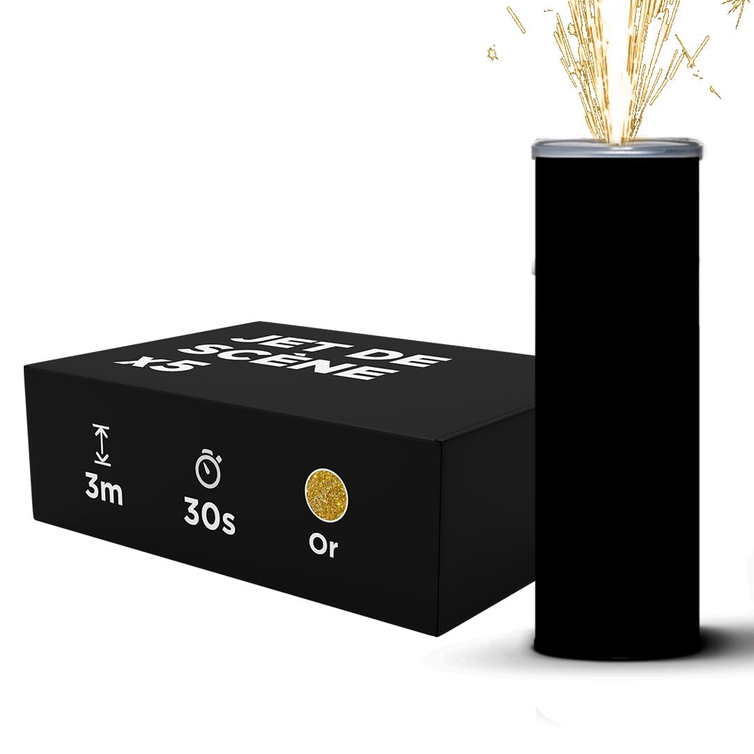 SPARKLERS CLUB Jet de Scène couleur Or Hauteur 3 Mètres Durée 30 Secondes - Lot 5 Artifice d'Intérieur à Étincelles Froides pour Mariage Design FULL BLACK sans inscription Catégorie T1