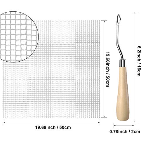Image of WILLBOND 2 Pieces Blank Rug Hooking Mesh Latch Hook Mesh Canvas Kit with 2 Pieces Wooden Bent Tool for DIY Tapestry Canvas(19 x 19 Inches)