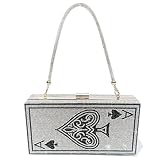 pearl&she Diamond Sliver Crystal Evening Bag Rhinestone Bling Handbags Ace of Spades Purses Poker Card Clutch For Party.