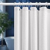 Uniclife Duschvorhang Weiß, 180 × 180 cm, Waffelstruktur, wasserabweisend, 100prozent Polyester, mit 12 rostfreien Ösen, inkl. 12 Metallhaken und beschwertem Saum