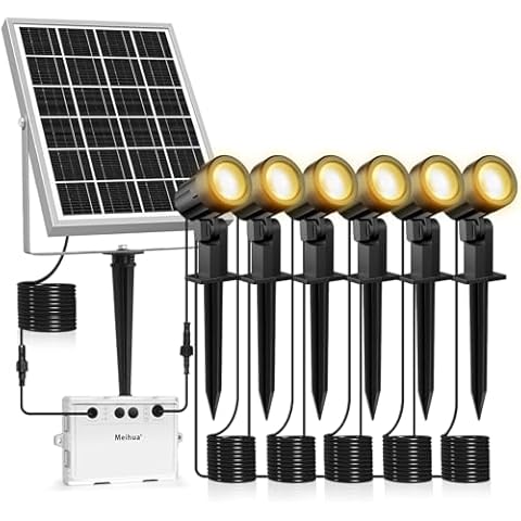 MEIHUA Solar Spot Lights Outdoor, 6 in 1 Solar Landscape Spotlights 2700K Warm White, 3 Lighting Modes & 3 Brightness, IP66 Waterproof Solar Lights Outdoor Garden for Pathway Driveway Yard Tree Cover