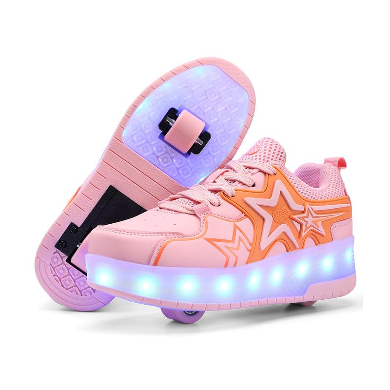 Girls Retractable Roller Shoes with LED for Outdoor Activities