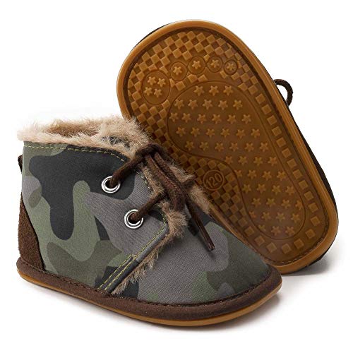 Baby Booties Newborn Boy Girl Shoes Winter Warm Fur Lining Non-Slip Lace Up Prewalker Boots Amy Green