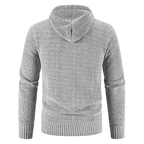 Lu's Chic Men's Long Sleeve Cardigan Sweater Winter Warm Hooded Zipper Soft Knit Sweatshirt Thermal Full Zip Fitted Fuzzy Fleece Hoodie Grey 36 #TOP2