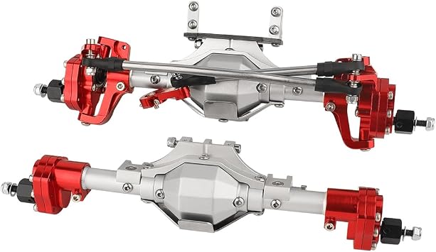 Metal CNC Front Middle Rear Complete Portal Axle with Gear for 1/10 RC Crawler Axial SCX10 II Deadbolt 90046 90047 4x4 6x6 Upgrade Parts Silver-red Front +Rear
