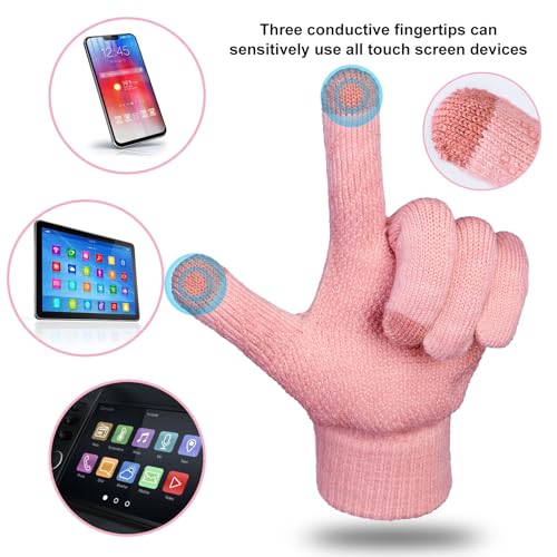 Image of 3-Pieces Winter Hat Gloves Scarf Set, Knit Warm Beanie Hat Neck Warmer Touch Screen Mittens for Women