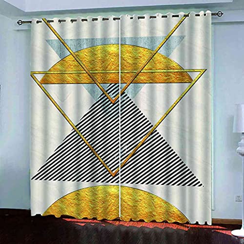 Rideaux salon chic occultants à œillets avec triangles d'or géométriques - 2