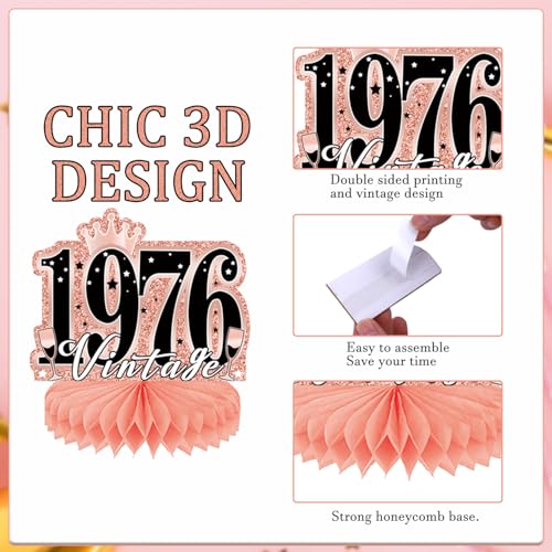 Image of 50th Birthday Decorations for Women, 9PCS Vintage 50th Party Table Decorations for Her, Rose Gold Honeycomb Centerpiece Decor Supplies for Fifty Year Old Birthday
