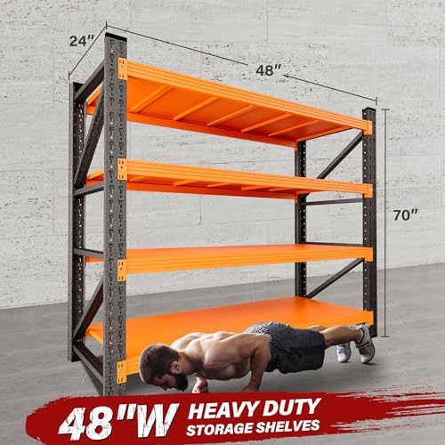 Image of 48 inch Wide Heavy Duty Garage Shelving Units,3000LBS Deep Storage Shelves,Orange Metal Garage Shelves,Large Storage Rack,Steel Shelf,Industrial Shelving for Shop,Warehouse,Basement,48 inch W x 24 inch D x 70 inch H