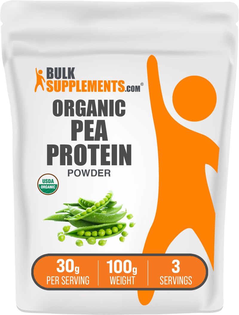 BulkSupplements.com Organic Pea Protein Powder - Plant Based & Vegan Protein Powder - Unflavored & Gluten Free, 30g per Serving, 100g (3.5 oz) (Pack of 1) Unflavored 3.5 Ounce (Pack of 1)