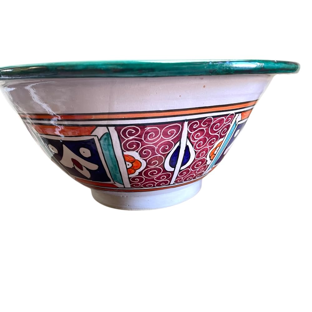 Lavabo Marocchino in Ceramica Dipinta a Mano, 40 cm, Motivo Floreale Blu e Verde, Fes Artigianale