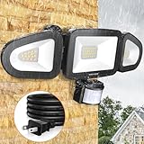 MEIKEE センサーライト 屋外 人感センサーライト LEDセンサーライト 42w 6500K 3面発光 4200ルーメン PIR屋外センサー 投光器 フラッドライト 昼白色 超高輝度 駐車場 玄関灯 倉庫 屋内 町内の防犯に 照明器具 IP65防水 日本語説明書付 1.5Ｍコード コンセント式【PSE認証済 2Pプラグ】