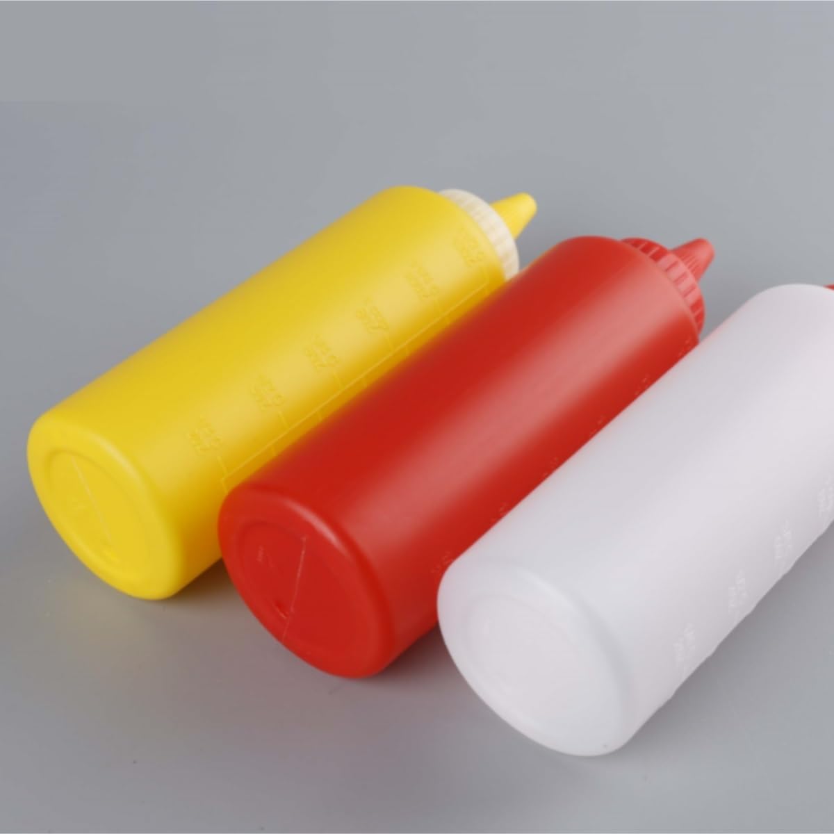 Dispensador De Botella para Salsa Botella Exprimible For Salsa De Ensalada, Botella De Plástico For Mermelada De Cocina con Escala, Boca Puntiaguda, 5 Uds.(Rot)