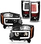 AKKON - Fits 2004-2015 Tian LED DRL Parking Projector Black Headlights + LED Tube Running Signal Blk Tail Lights Pair