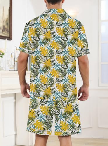 Image of Veseacky Mens Silk Satin Pajamas Set Short Sleeve Sleepwear Button-Down Pjs Sets Two-Pieces Loungewear with Pockets S-XXL