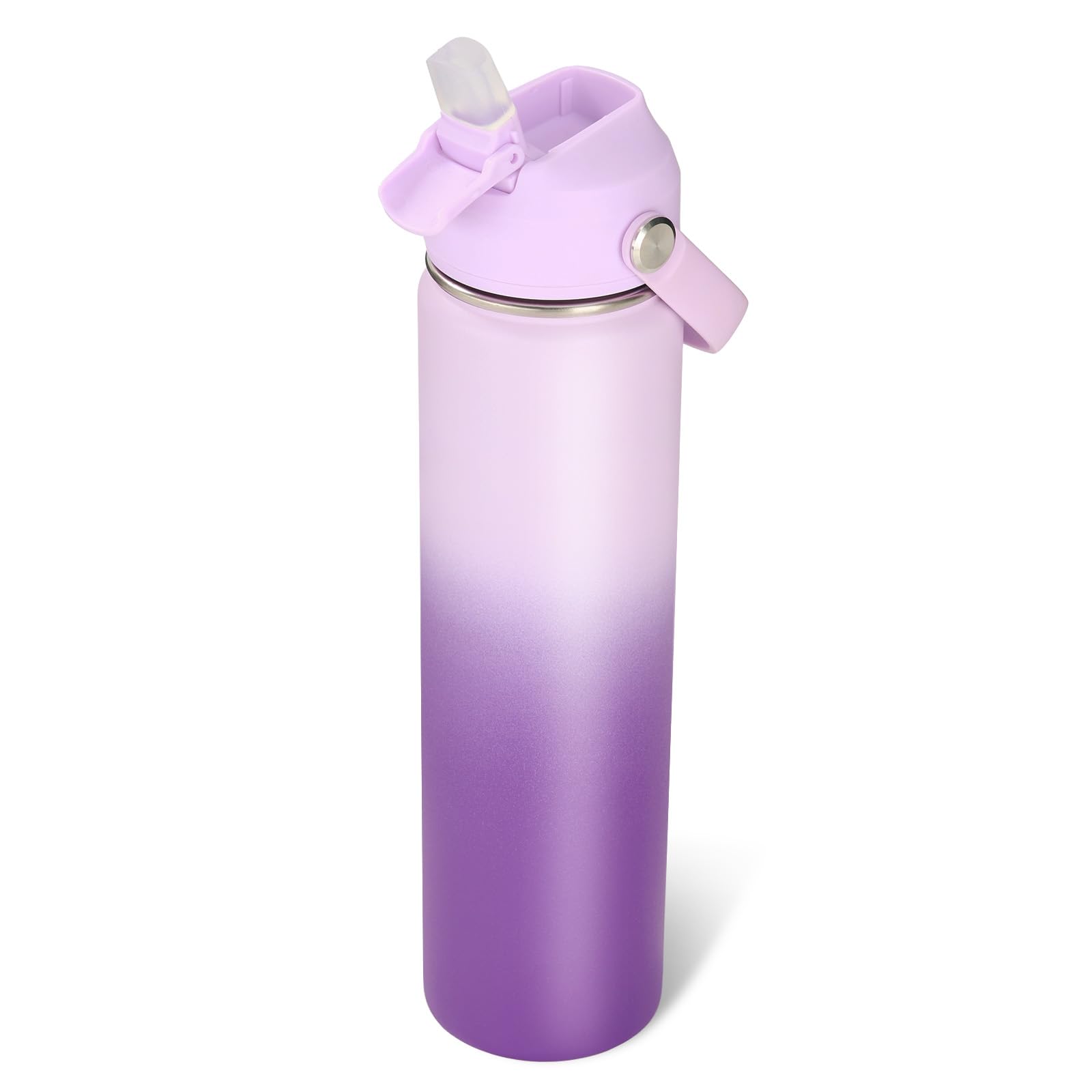 Fijinhom 24oz Insulated Stainless Steel Water Bottle, Wide Mouth Double Wall Vacuum, Silicone Straw, Sweat & Leak Proof, BPA Free Insulated Water Flask for Travel, Purple Gradient Purple Gradient 24 Ounces