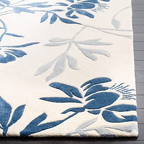 Image of Export Quality Handtufted Woolen Carpet for Living Room Bedroom & Hall - Color - White /Blue - Size - 12 x 18 Feet