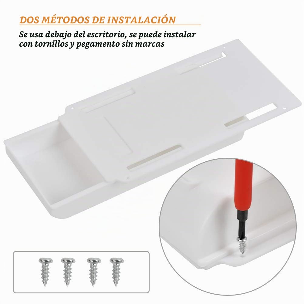 Cajones Autoadhesivos 2Pcs Cajones para Debajo del Escritorio, Organizador de Escritorio, Bandeja para Lápices, Cajón Invisible, Soporte de Escritorio para Oficina, Organizador Pequeño Debajo de Mesa