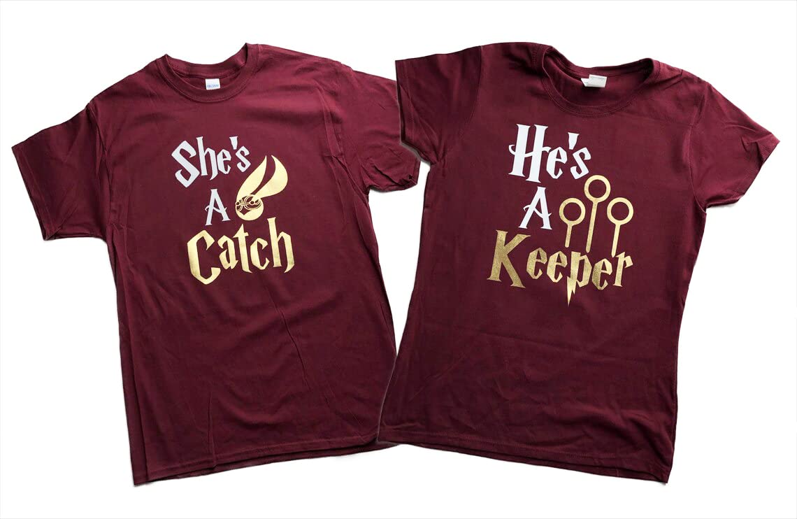 She's A Catch Couples Matching Shirts, He's a Keeper, Husband and Wife, Family Tees, 1 T-Shirt only