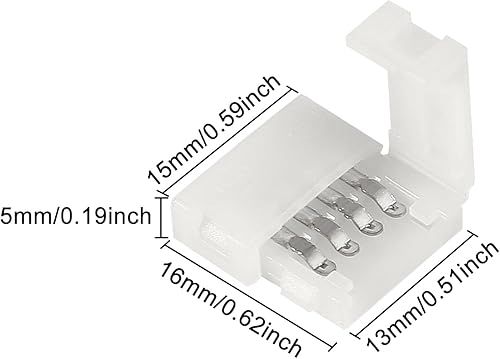 Miniatura 5 de Conector de tira de luz LED de 4 pines de 0.394 in0.39 pulgadas de ancho en forma de L, conector de esquina de ángulo recto, extensión de terminal