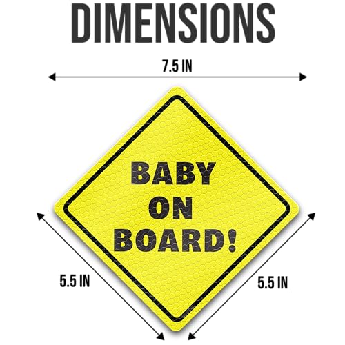 Image of Baby On Board Signs for Cars - Reflective Magnet Sign for Bumper - 2 Pack, 5.5 inch by 5.5 inch - Magnetic Sticker Safety Signs, Accessories for Baby in Cars