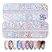 Produktbild FLOFIA 4 Box Nagel Strasssteine Nail Art Kristalle Edelsteine Nagelkunst Glitter Gem Strass Glitzersteinchen Set für Nageldesign Schmucksteine DIY 3D Diamant Gemischt Nagel Dekoration Flache Rückseite