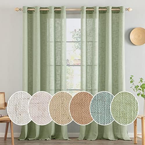 MIULEE Gardinen Vorhänge mit ösen Voile Vorhang kurz Modern Leinenoptik Halbtransparent Ösenvorhang für Wohnzimmer Kinderzimmer Raumteiler