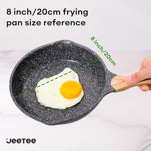 Image of Non-Stick Frying Pan with Wooden Finish Soft Touch Handle, 2.5mm Thickness, Consumes Less Oil, Even Heat Distribution, Induction Bottom and Gas Ready (Black, 24cm)