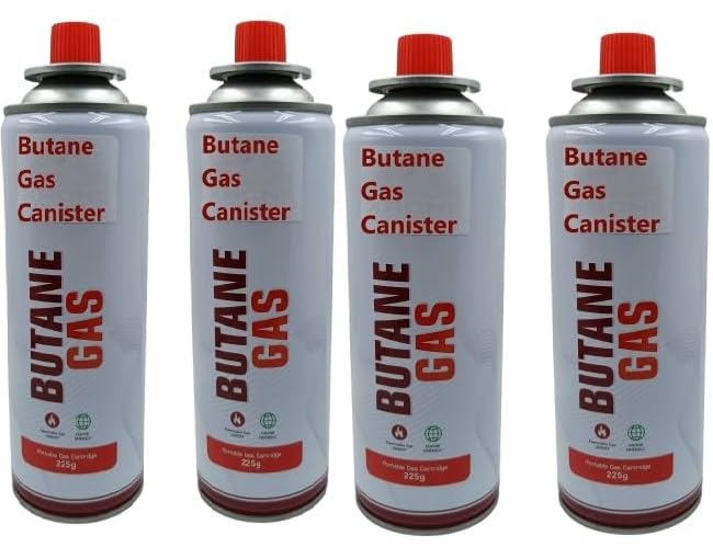 Image of Butane Gas Canister Fuel Cartridge | Portable Gas Refill Can for Camping Stoves & Butane Burners | Ideal for Outdoor Cooking, Picnic, BBQ, Trekking, Hiking & Emergency Backup Fuel System (4 Refill)