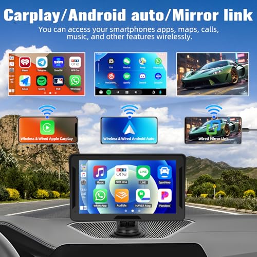 CarPlay Screen for Car, 7" HD Portable Car Stereo with Wireless Android Auto, Car Audio Receivers with Voice Control, Mirror Link, Bluetooth, EQ, AUX, Car Play Screen Driveplay Multimedia Player - Image 3
