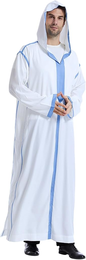 Arabic Clothing Muslim Dresses Men's Muslim Kaftans with Hood Djellaba Islamic Thobe Prayer Clothing Dubai Abaya Robe Bathrobe Pyjama Dress Nightdress