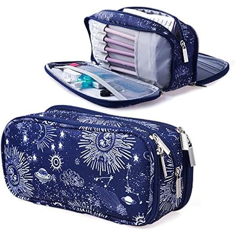 LParkin Sun and Moon Pencil Case Super Large Capacity 3 Compartments Canvas Pencil Box Office School Zodiac Gifts Cover