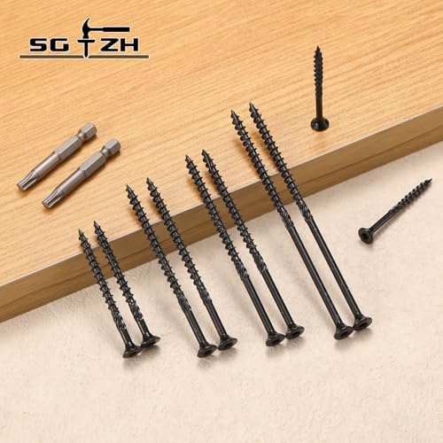 Image of #8 x 1 Inch Deck Screws (205Pcs) 1lb. Carbon Steel, Black, Flat Head, Rust Resistant epoxy Coated, with T25 Star Bit