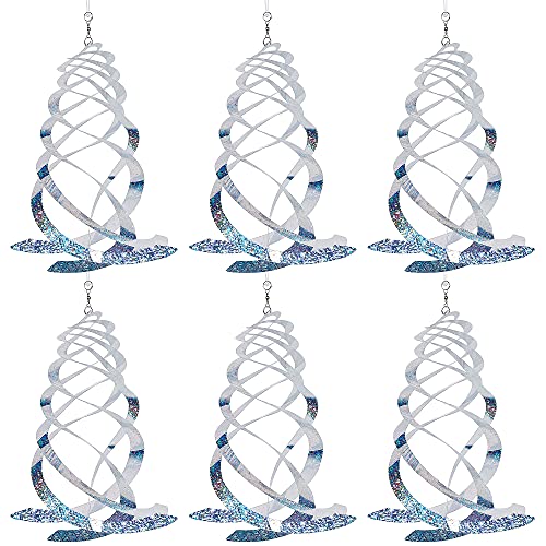 Hausse 6 Pack Bird Repellent Spiral Reflectors Silver Mylar Spinner, Hanging Reflective Bird Deterrent Device, Garden Decorative Scare Birds Away, Like Woodpeckers, Pigeons and Geese