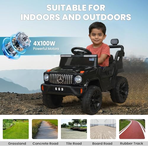 Image of Toyify 12V Electric Ride-On Jeep for Kids (Black) | Battery Operated Car with Lights, Music & Remote Control | Ride on Electric Car /Jeep for Boys & Girls Age 1-6 Years with Accelerator
