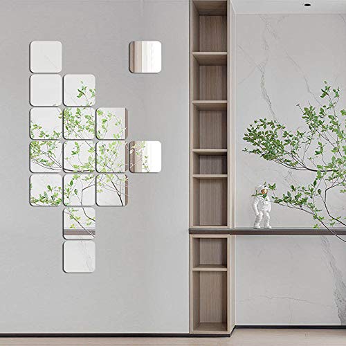 SUNIY Dekorative Wandspiegel, Abnehmbare Spiegel, Acryl Wandaufkleber Spiegelfliesen Selbstklebend für Zuhause, Wohnzimmer, Schlafzimmer, Dekoration (quadratisch mit abgerundeten Ecken, 15 Stück) Cover