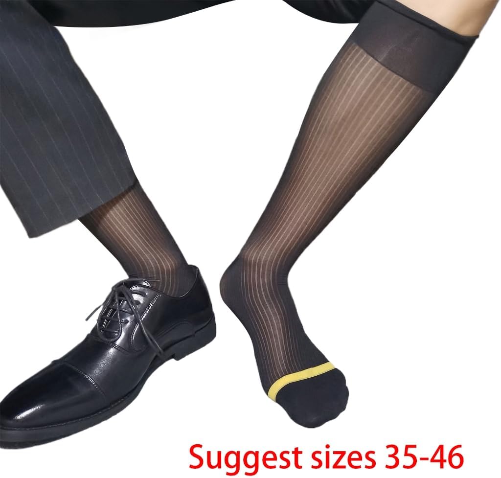 Mens Nylon Sheer Fine Dress Socks Business Socks High Elastic See Through Elegant Formal Dress Tube