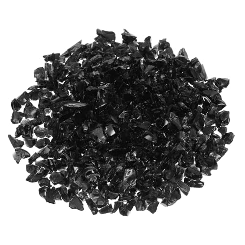 QUARKZMAN 1 Pfund Feuer Glas Felsen 6-9mm Hoch Glanz Reflektierend Feuerstelle Glas für Kamin Feuerstelle Tisch Zuhause Garten Dekoration Vase Füller Landschaftsgestaltung Schwarz