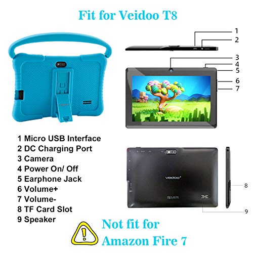 7 inch Kids Tablet PC Case, Silicone Cover with Handle and Kickstand Compatible with TOPELOTEK 7, HENGKE 7, Dragon Touch Y88X Plus, Tagital 7 T7K, Contixo Kids Tablet K2 K3 Q88 (Blue) - Thumbnail 5